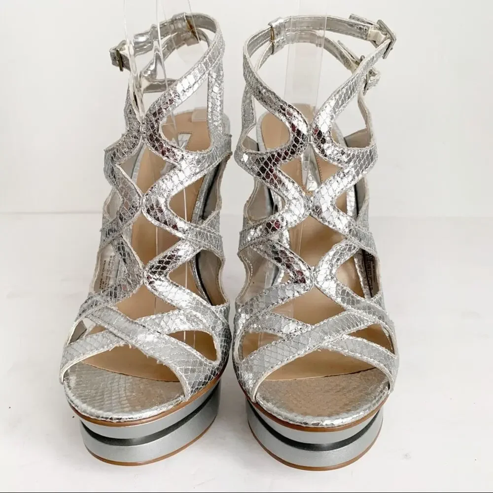 H By Halston Silver Metallic Platform Heels SZ 8.5